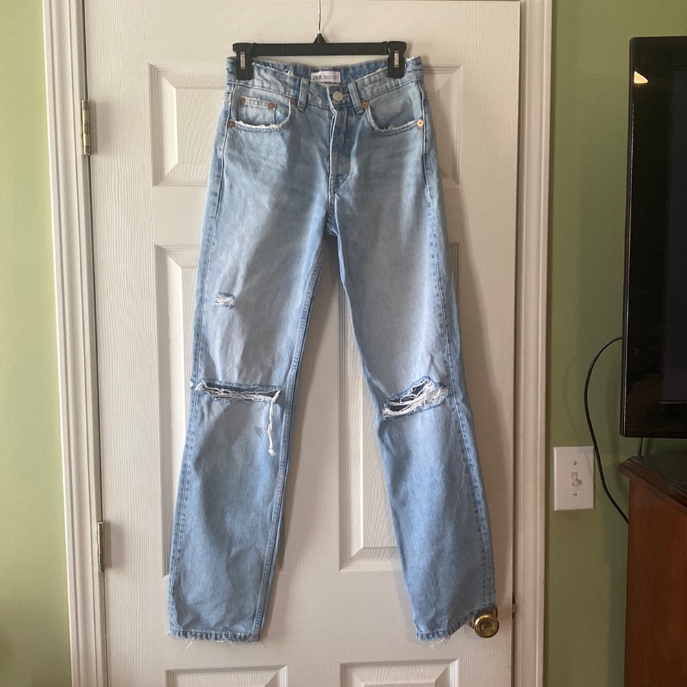 Zara Straight Leg Distressed Jeans